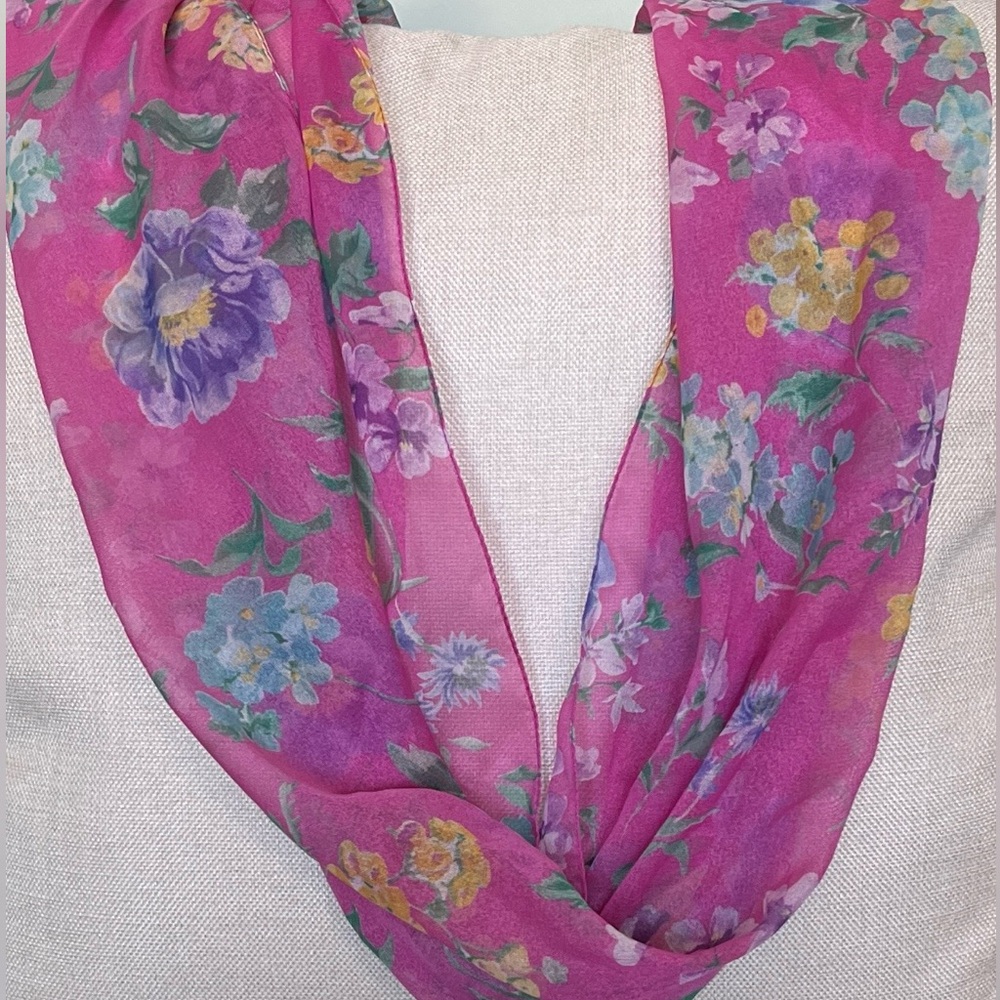 Pink Floral Sheer Scarf